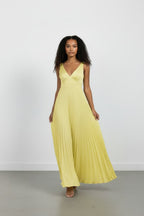 Emily | Pleated Satin Maxi Dress with V-Neck for Women