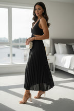Florence | Pleated V-Neck Cutout Midi Dress for Women