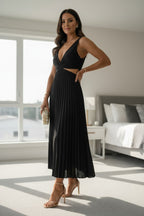 Florence | Pleated V-Neck Cutout Midi Dress for Women