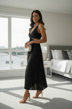 Florence | Pleated V-Neck Cutout Midi Dress for Women
